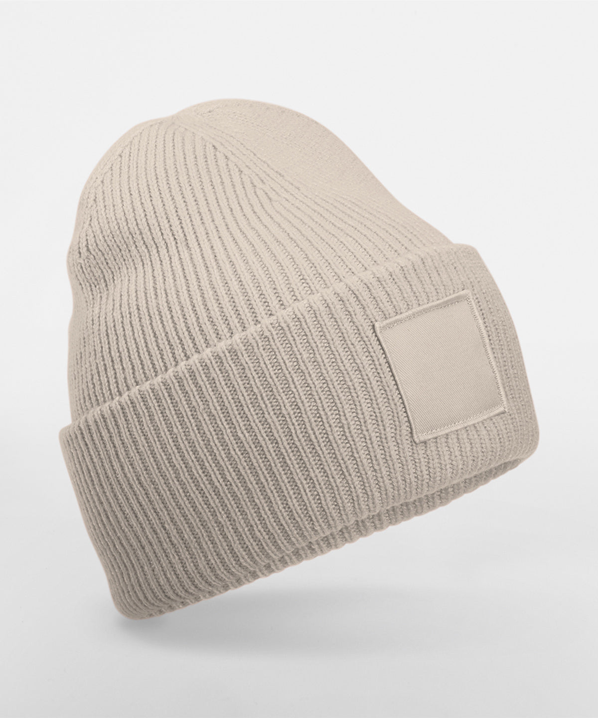 Deep-cuffed tonal patch beanie