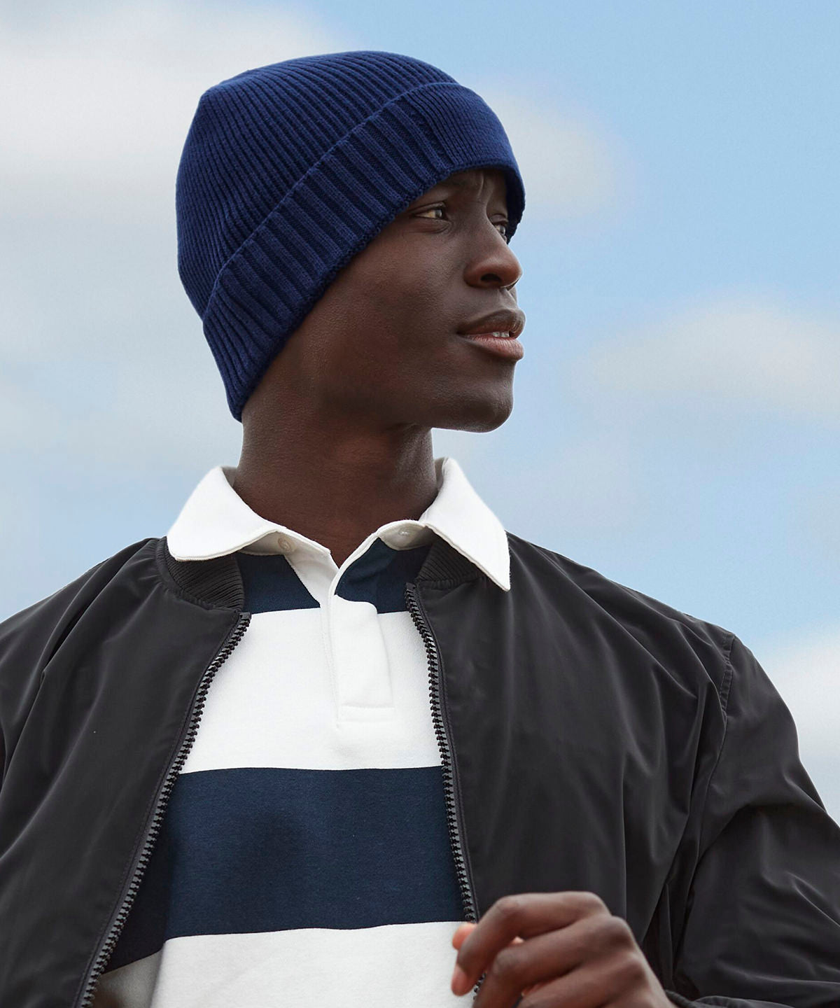 Organic cotton engineered patch beanie