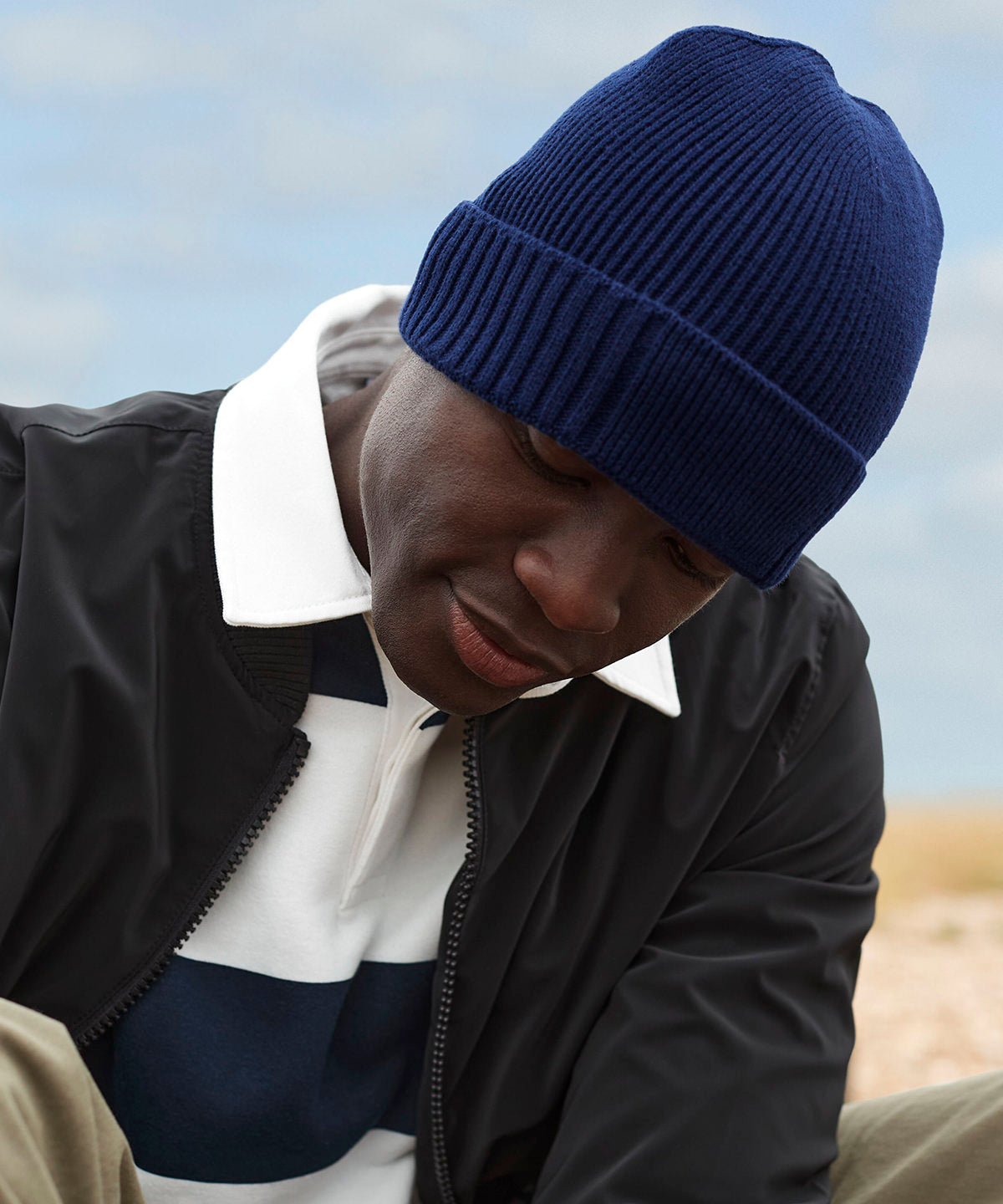 Organic cotton engineered patch beanie