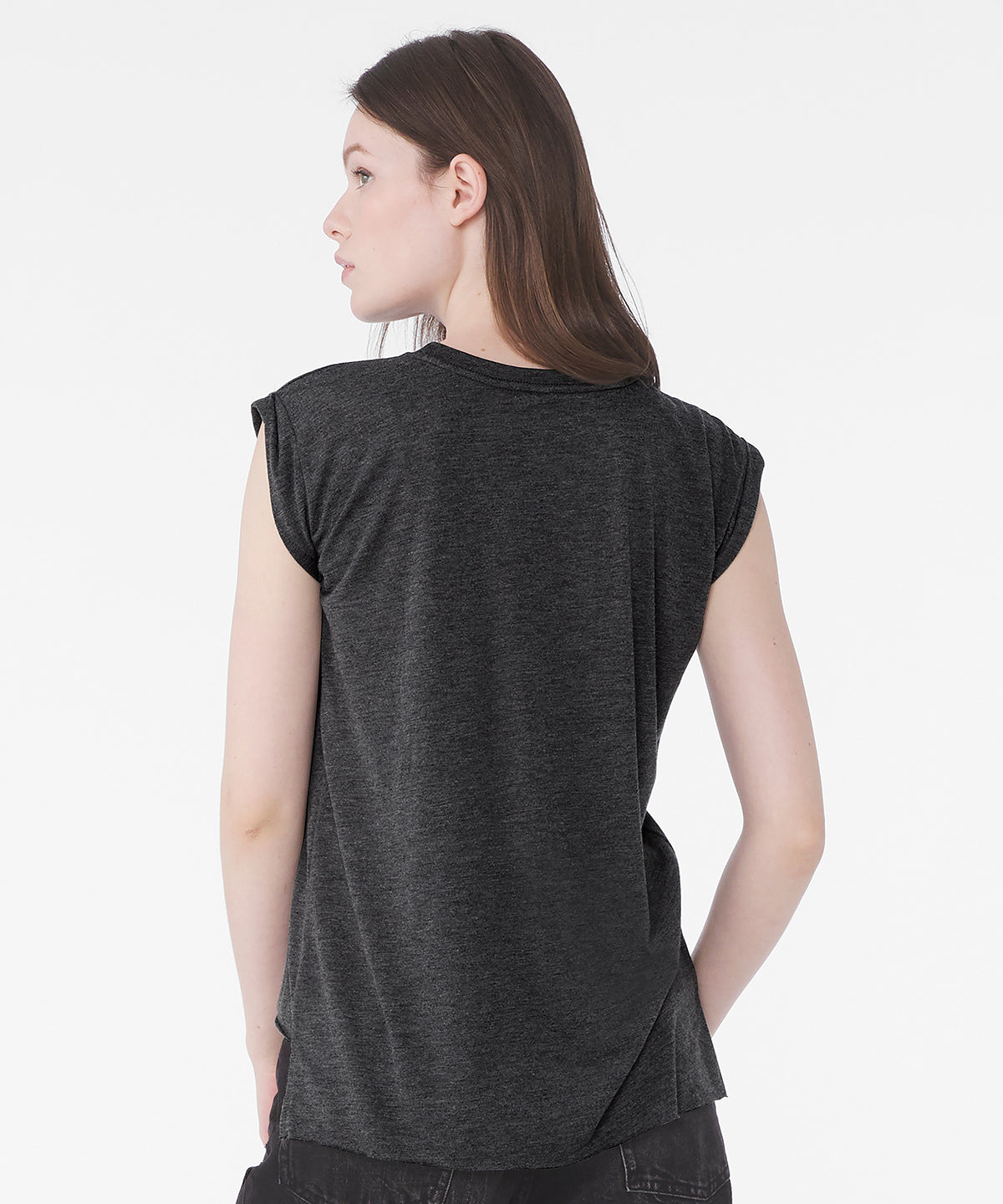 Women's flowy muscle tee with rolled cuff