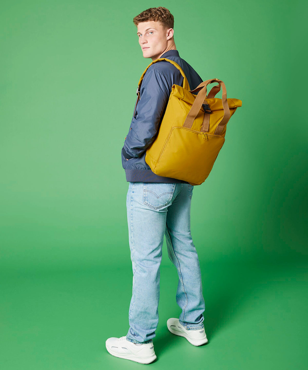 Recycled twin handle roll-top laptop backpack