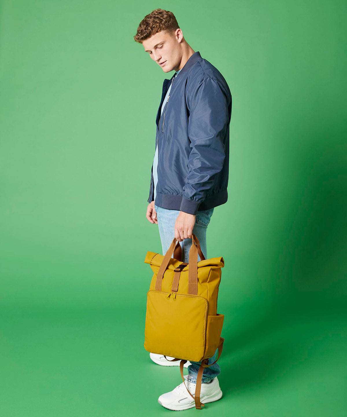 Recycled twin handle roll-top laptop backpack