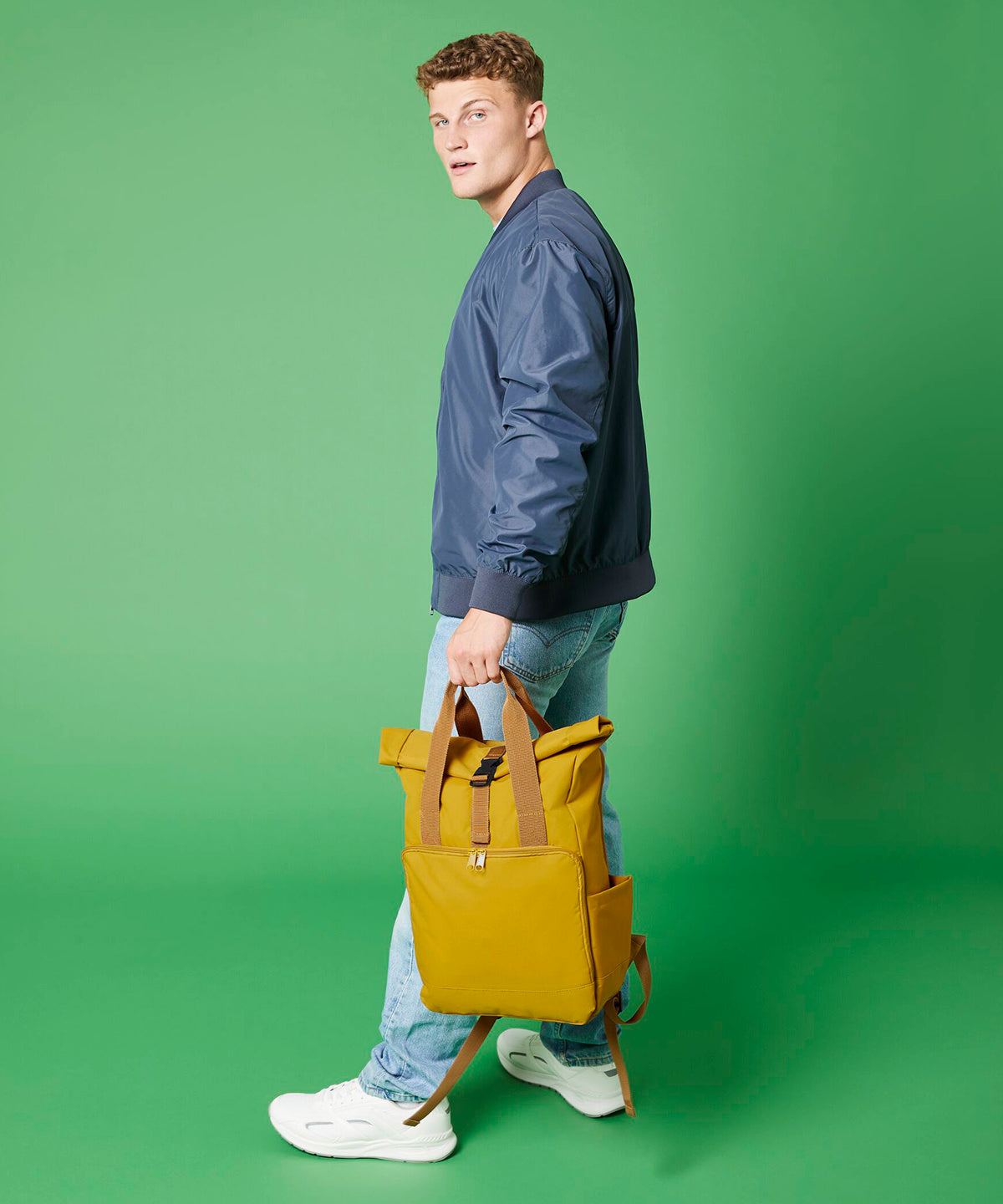 Recycled twin handle roll-top laptop backpack