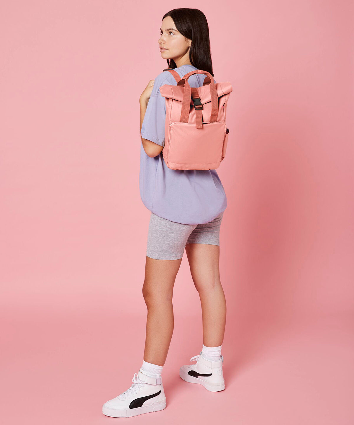 Recycled mini twin handle roll-top backpack