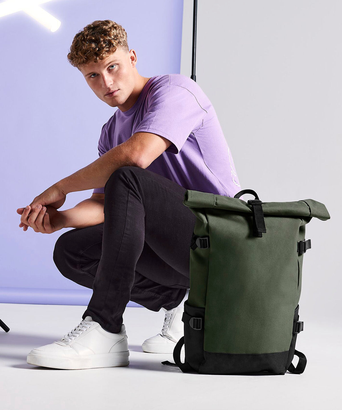 Block roll-top backpack