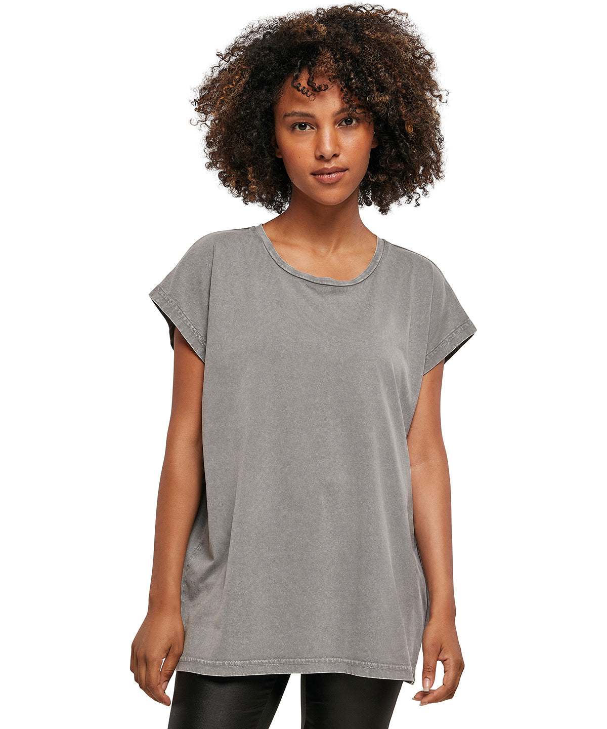 Women's acid washed extended shoulder tee