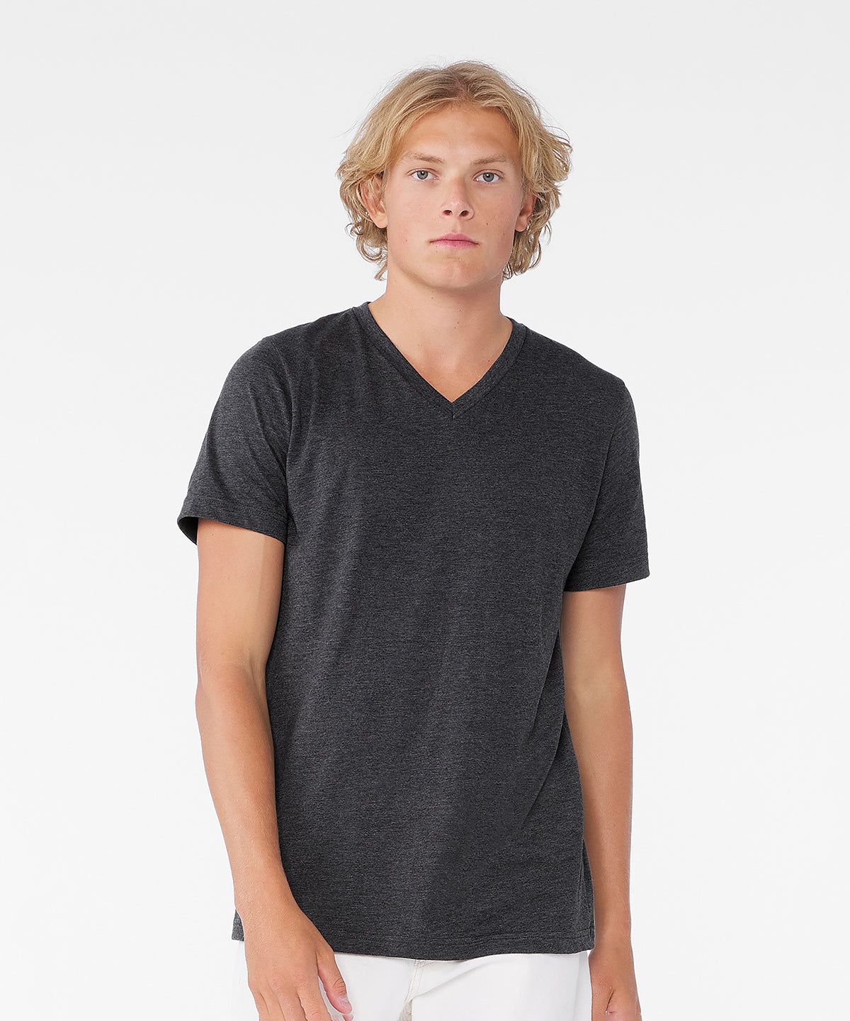 Unisex heather CVC short sleeve v-neck tee