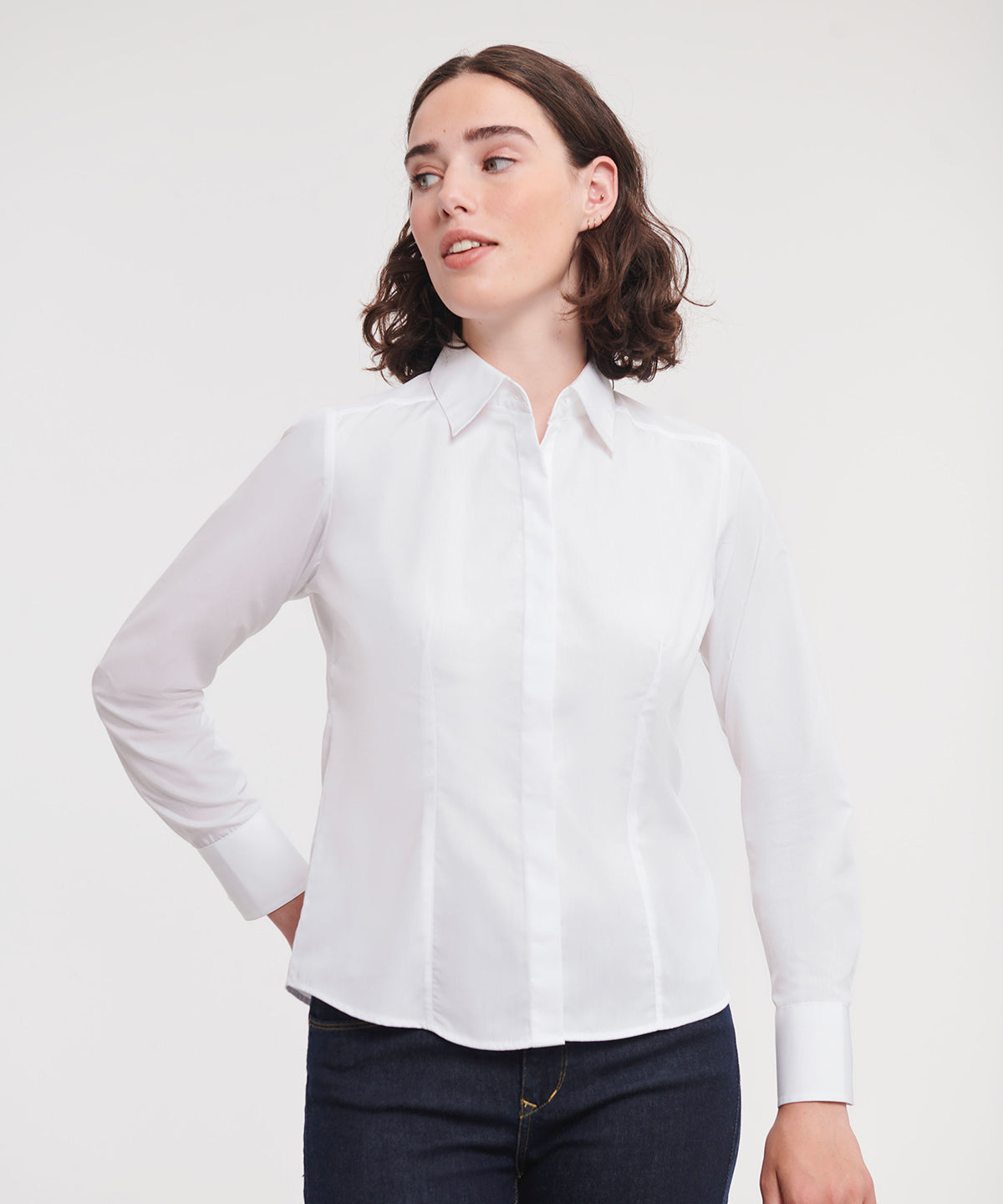 Women's long sleeve polycotton easycare fitted poplin shirt