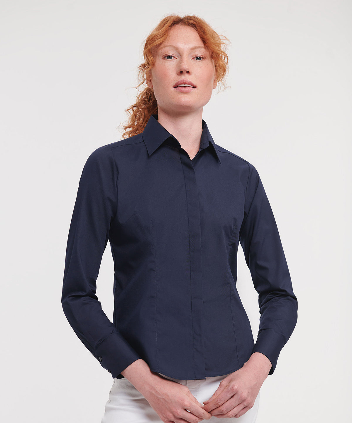 Women's long sleeve polycotton easycare fitted poplin shirt