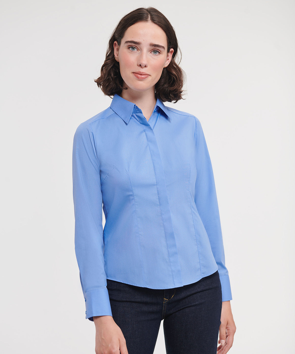 Women's long sleeve polycotton easycare fitted poplin shirt