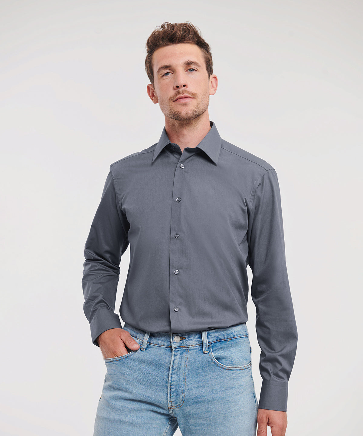 Long sleeve polycotton easycare fitted poplin shirt