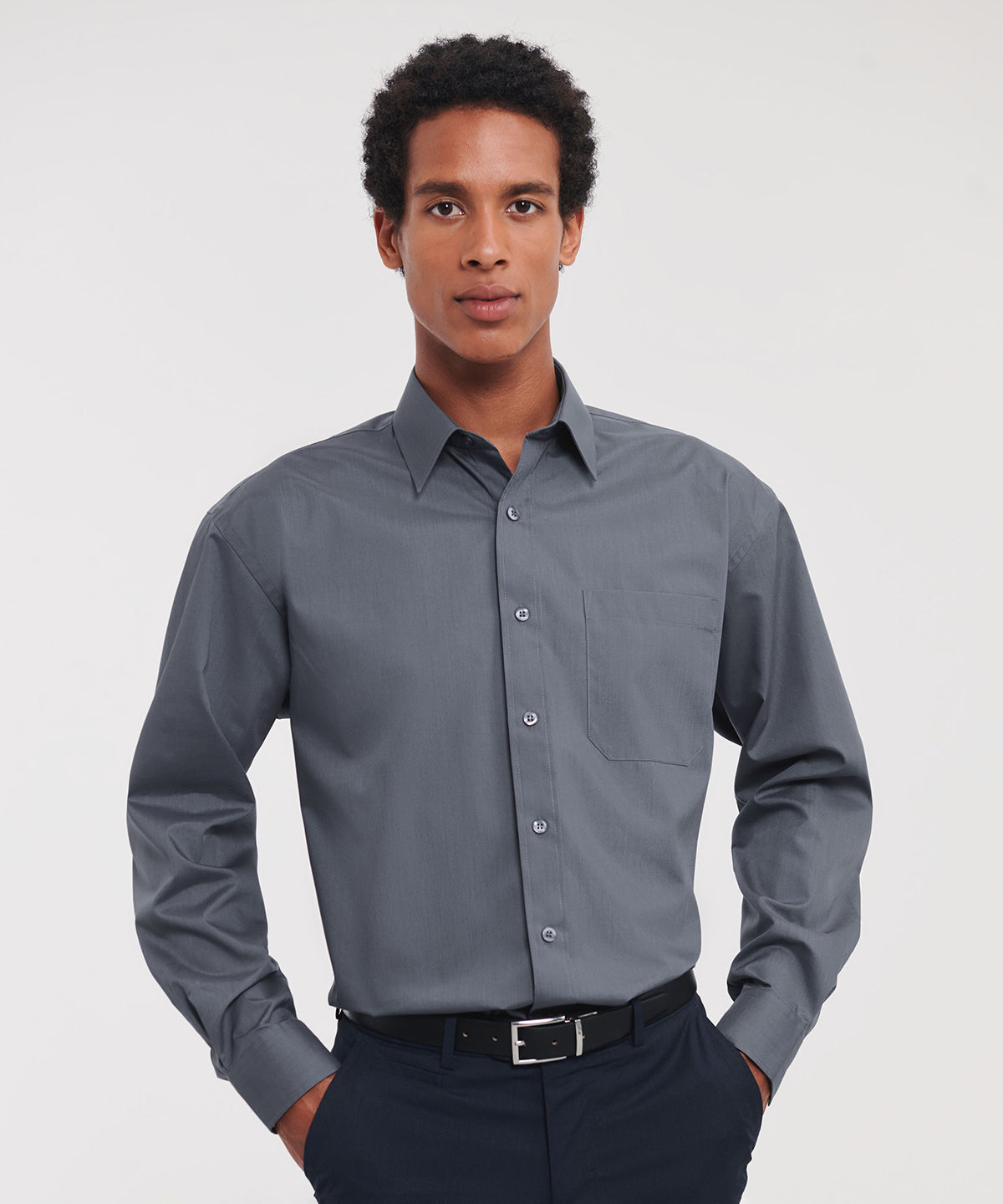 Long sleeve polycotton easycare poplin shirt