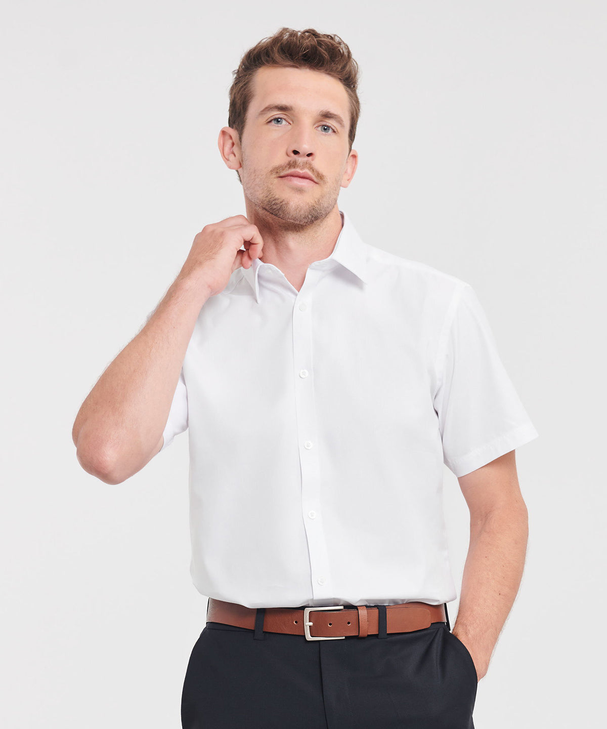 Short sleeve herringbone shirt