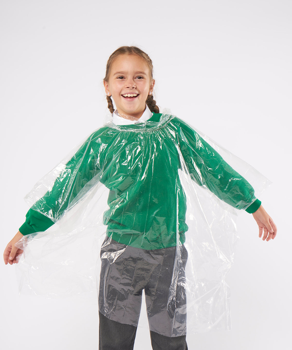 Kids emergency hooded plastic poncho