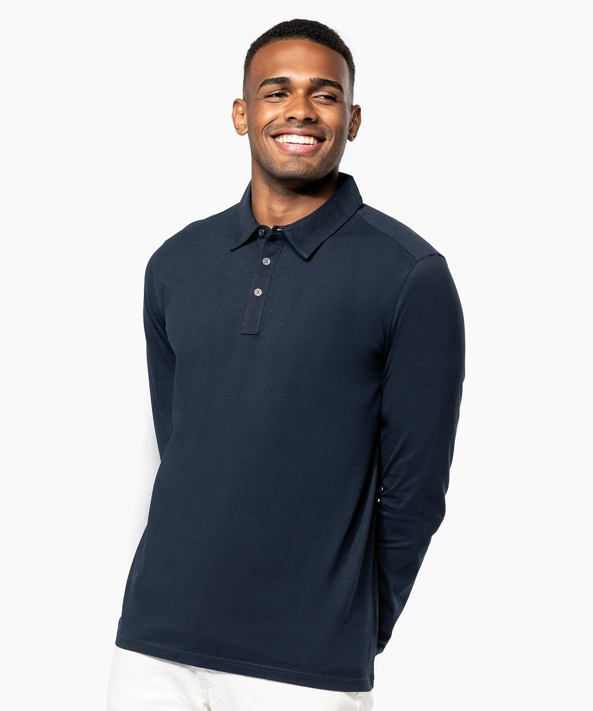 Jersey knit long sleeve polo shirt