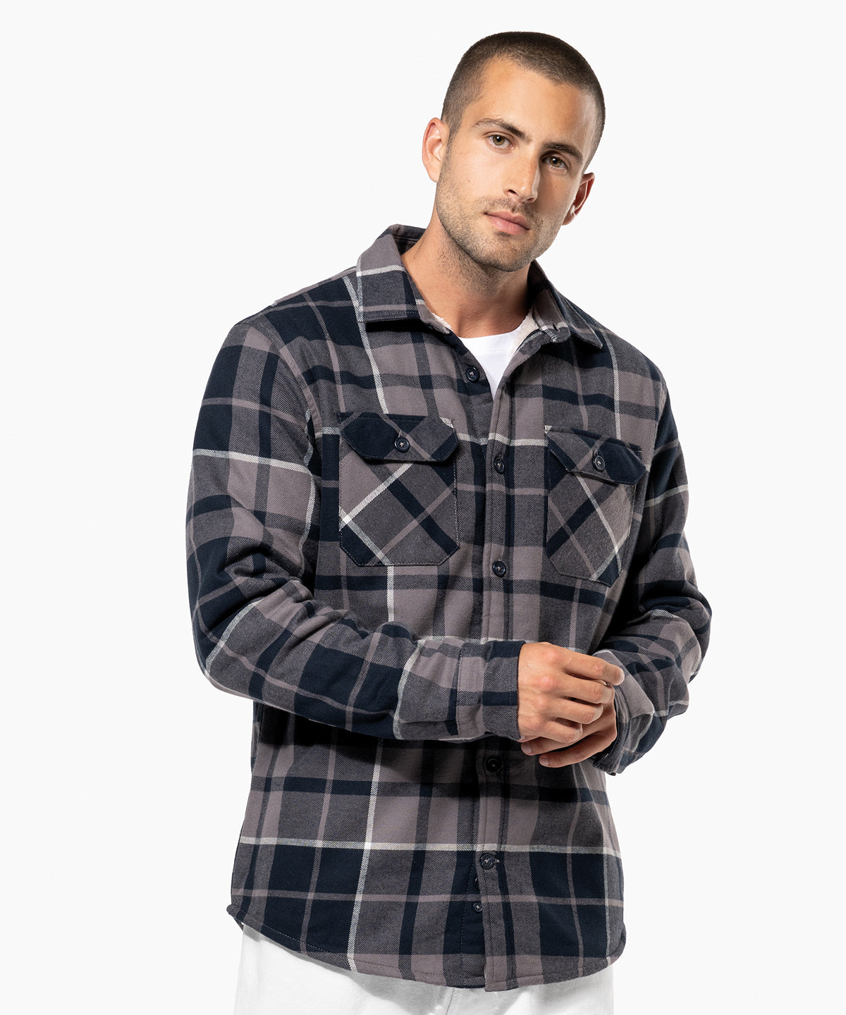 Sherpa-lined checked shirt jacket