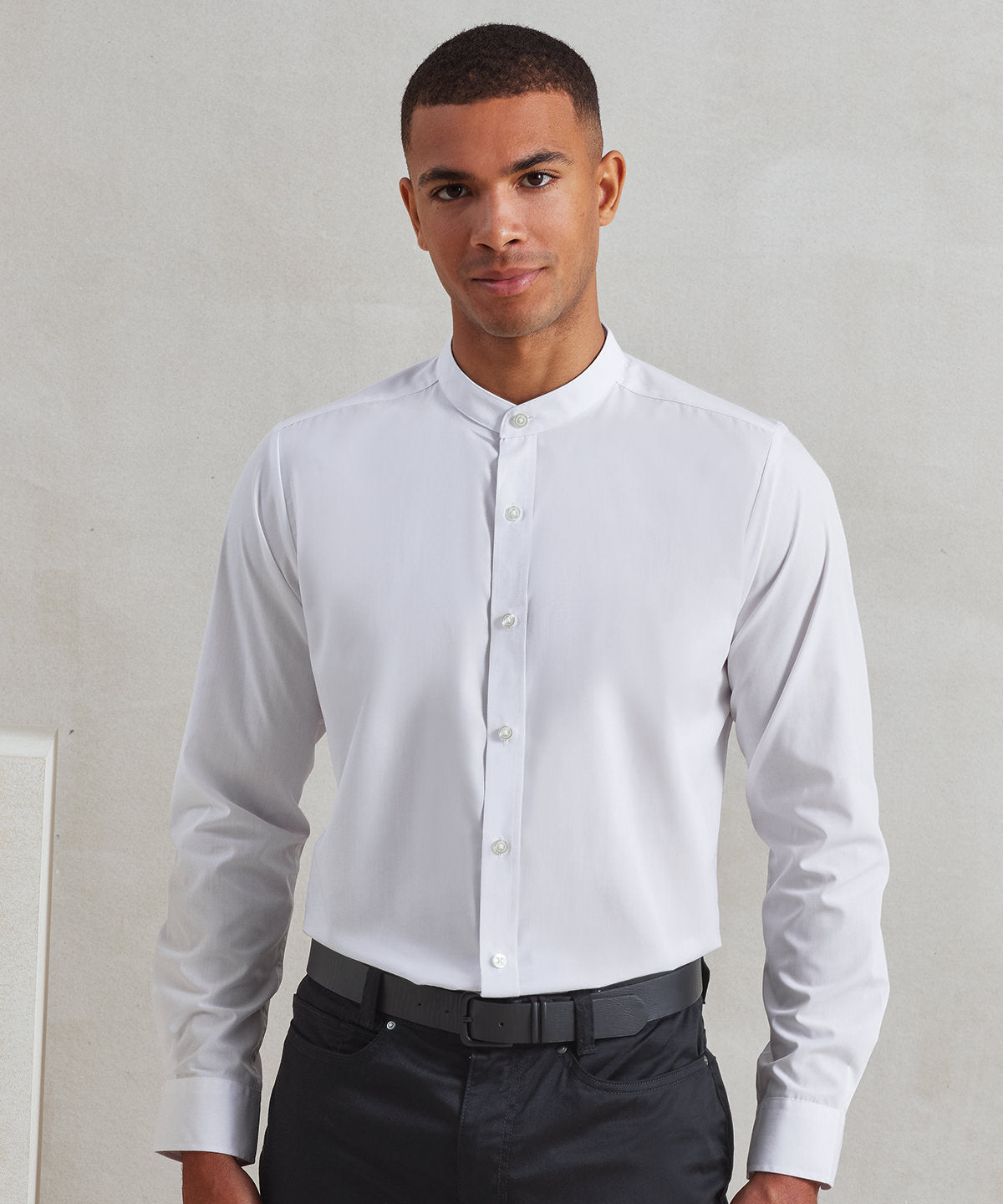 Banded collar grandad long sleeve shirt
