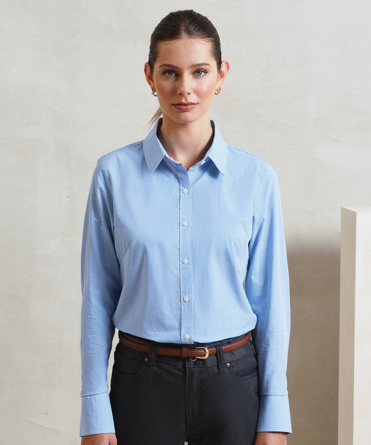 Women's Microcheck (Gingham) long sleeve cotton shirt