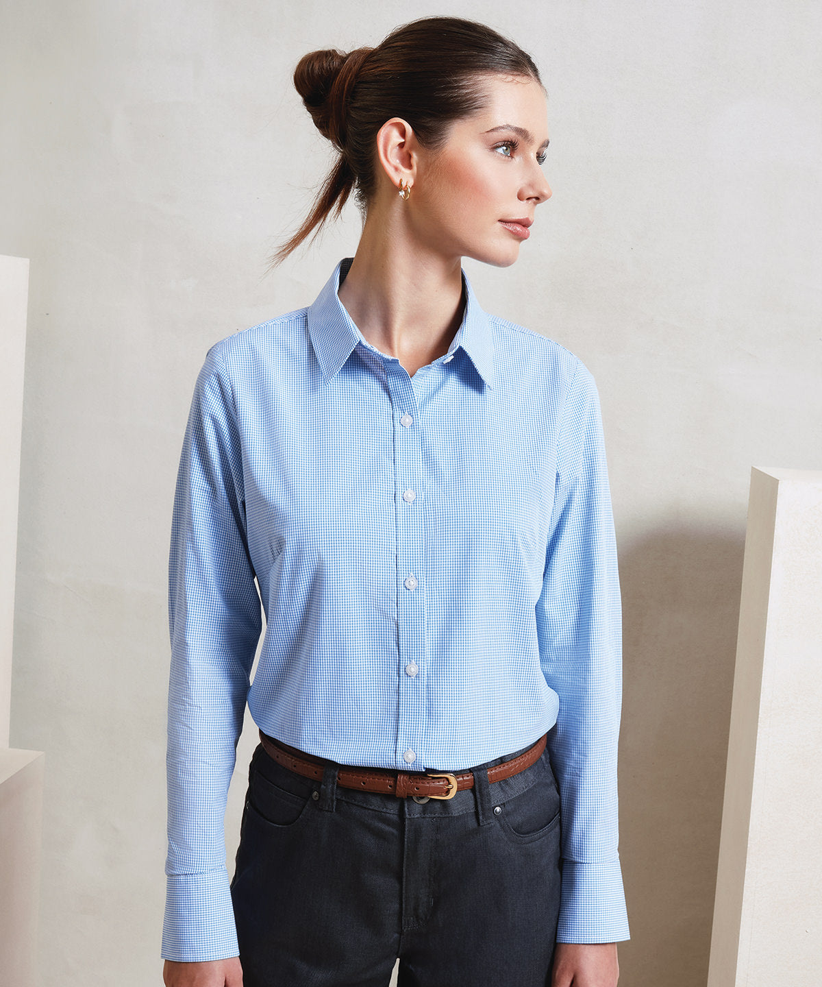 Women's Microcheck (Gingham) long sleeve cotton shirt