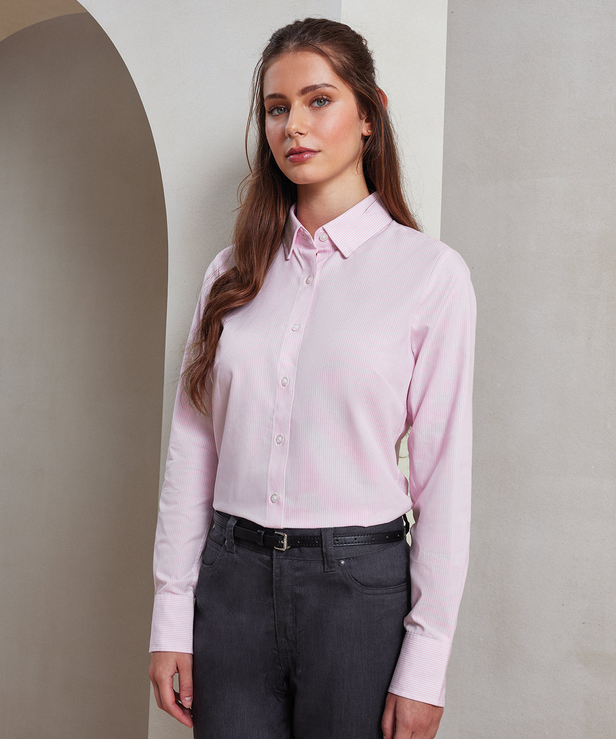 Women's cotton-rich Oxford stripes blouse