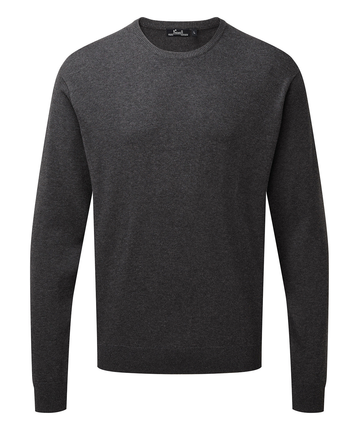 Crew neck cotton-rich knitted sweater