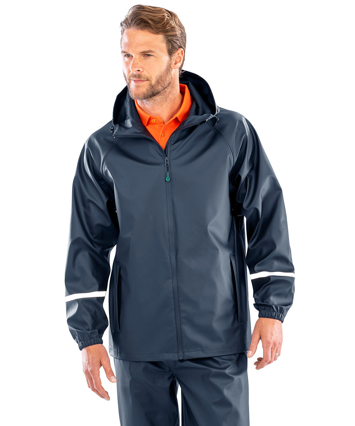 Prism PU waterproof jacket with reflective bands and recycled backing