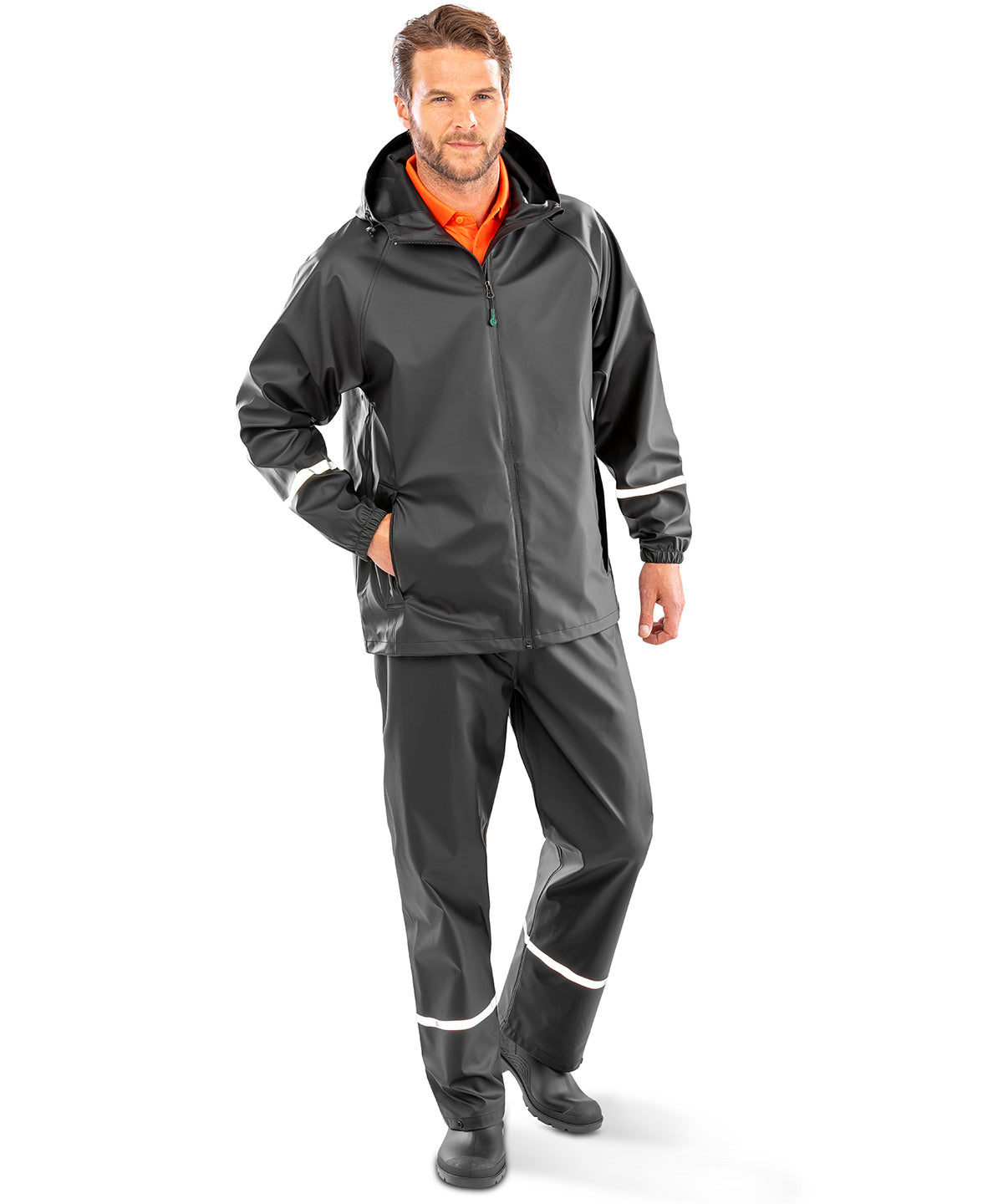 Prism PU waterproof jacket with reflective bands and recycled backing