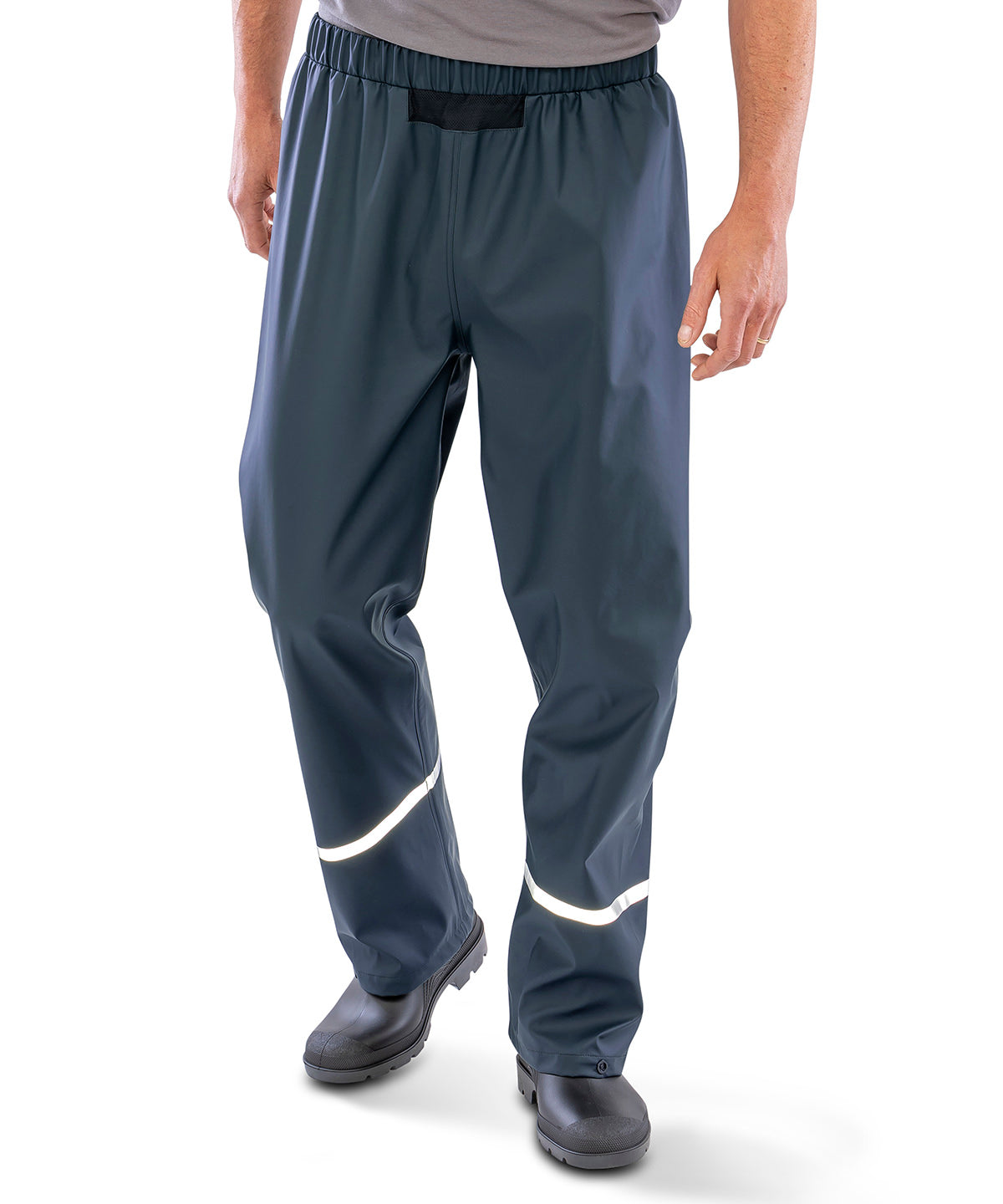 Prism PU waterproof trousers with reflective bands and recycled backing