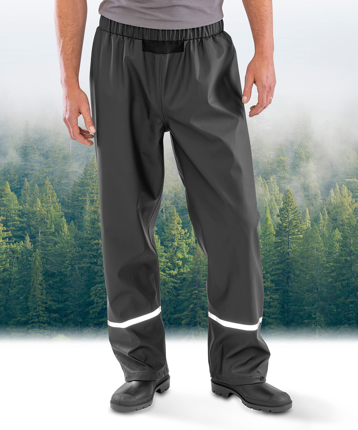 Prism PU waterproof trousers with reflective bands and recycled backing