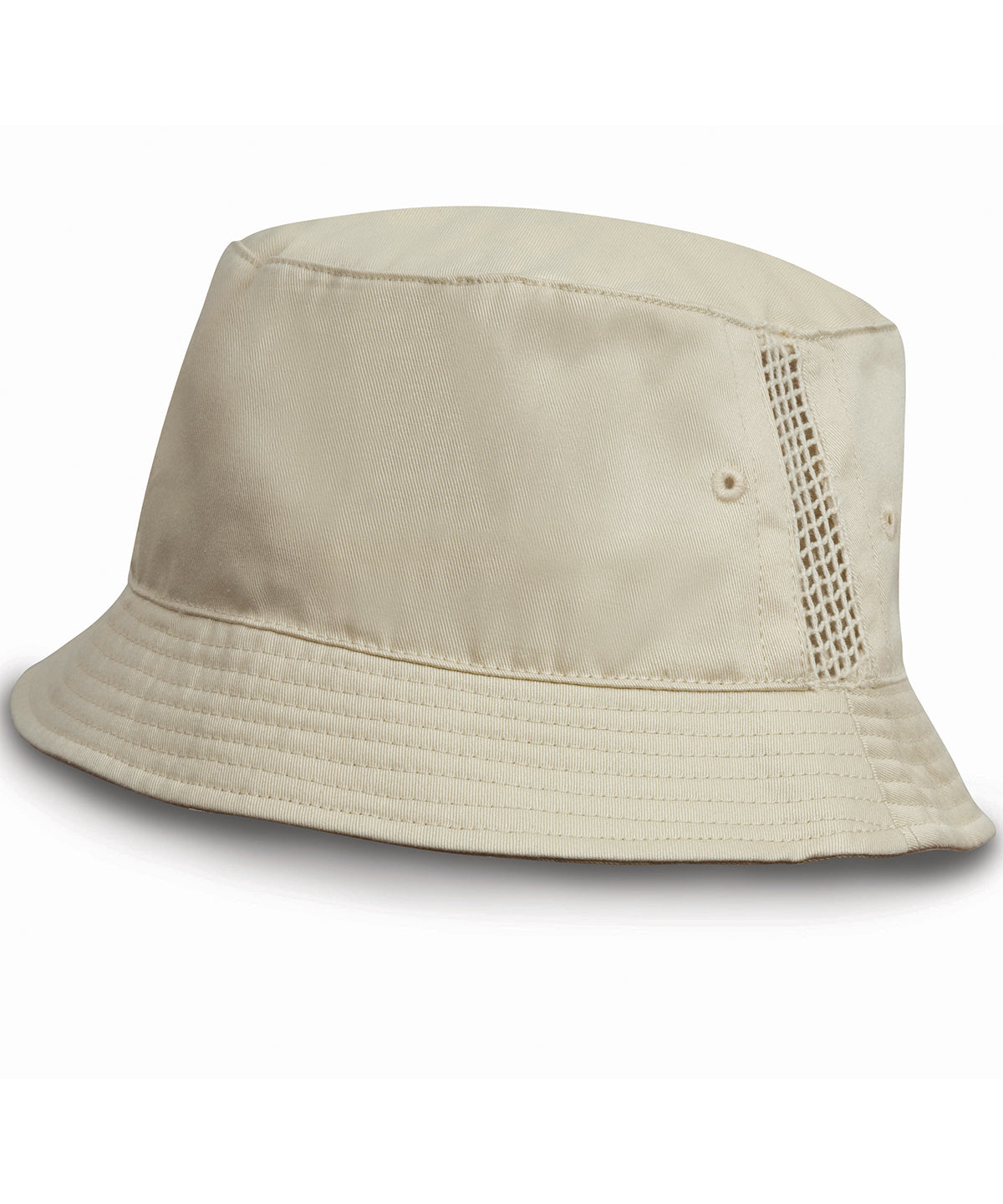 Deluxe washed cotton bucket hat with side mesh panels