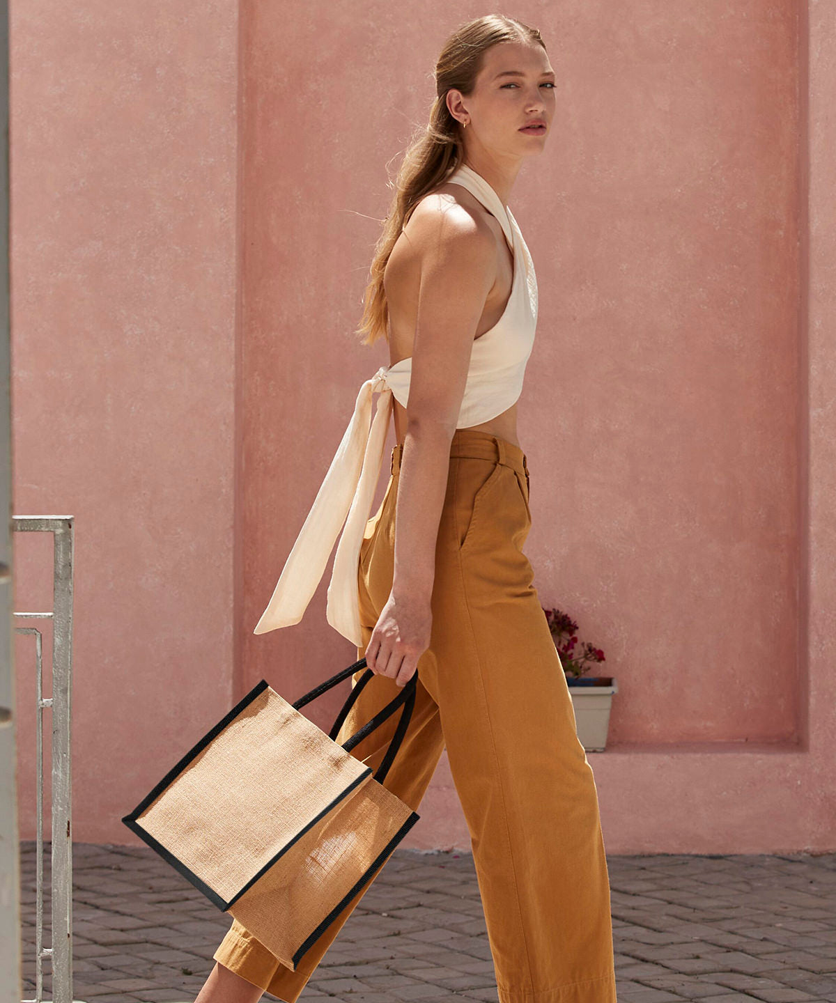 Natural starched jute midi tote