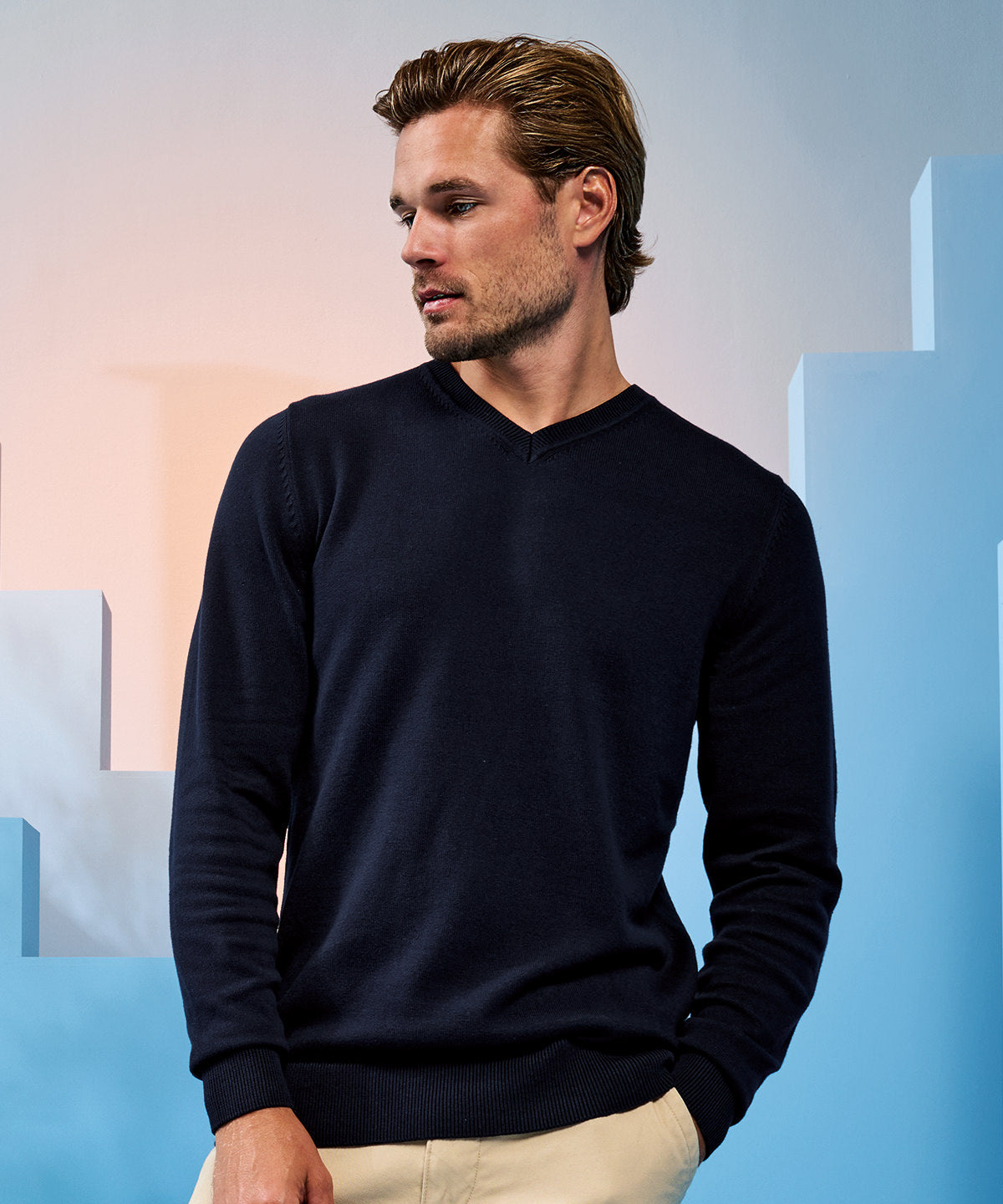 Men's cotton blend v-neck sweater