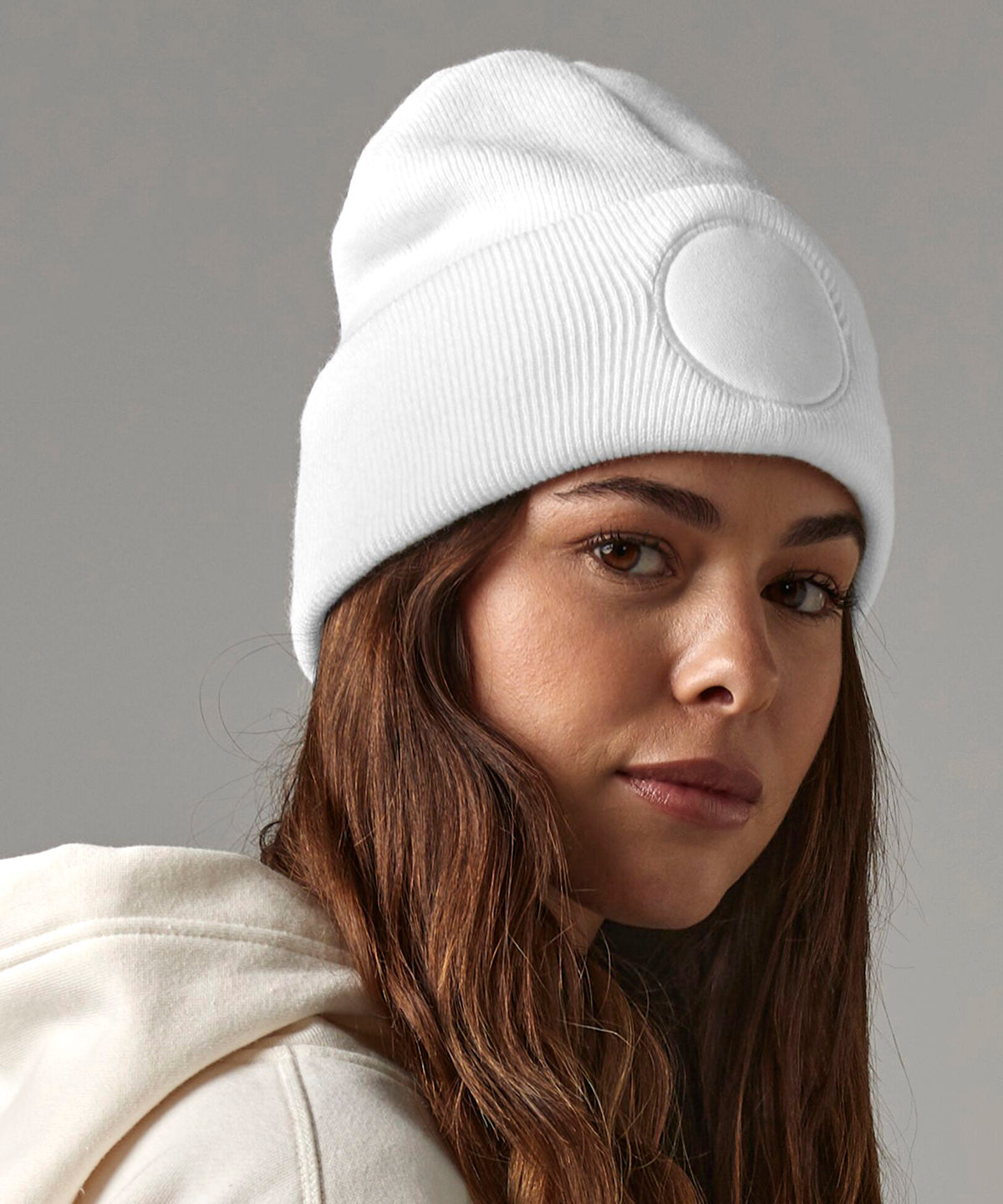 Circular patch beanie