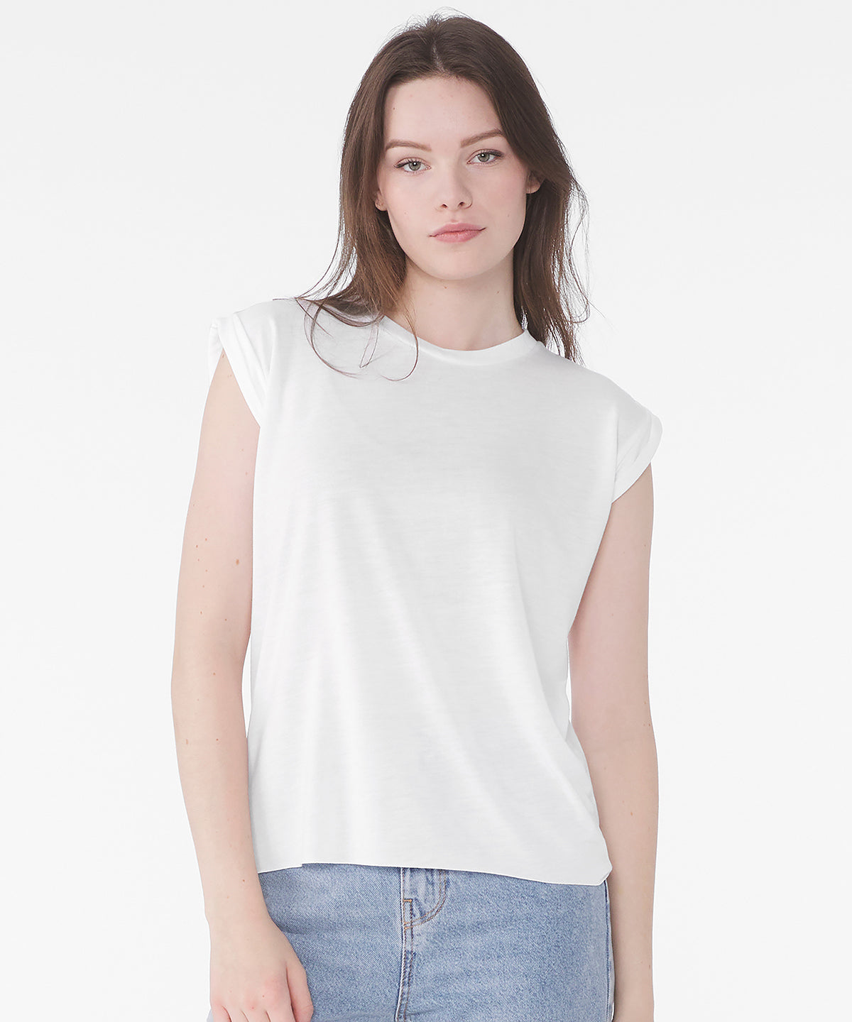 Women's flowy muscle tee with rolled cuff