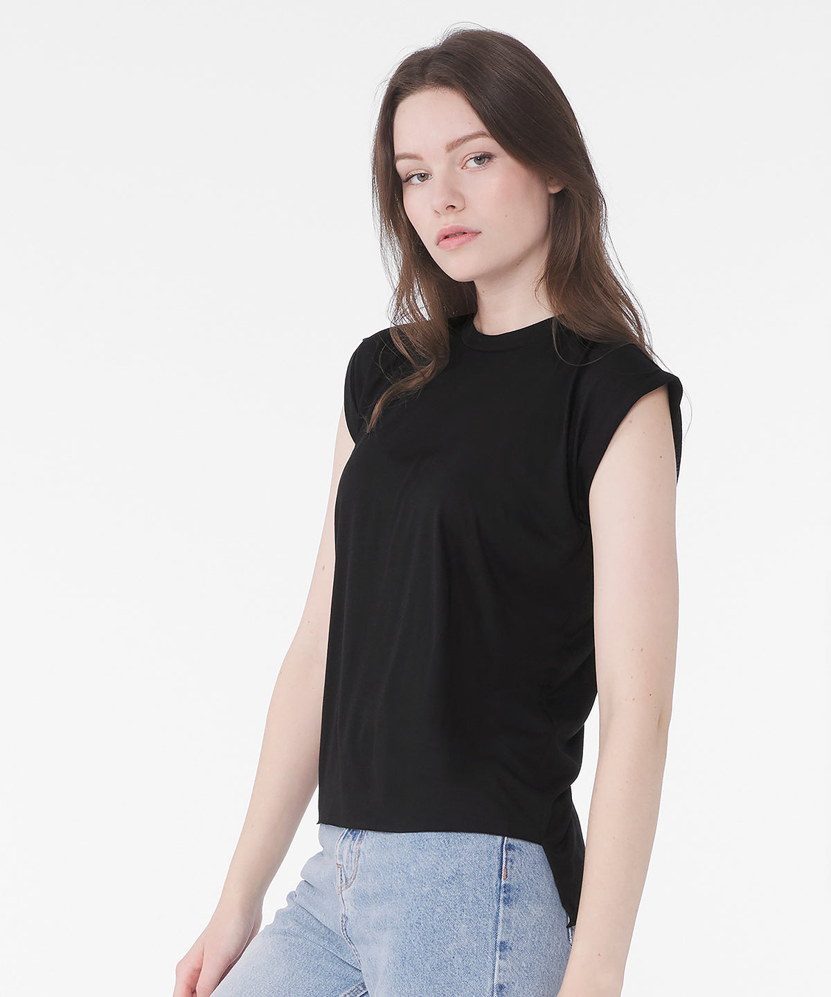 Women's flowy muscle tee with rolled cuff