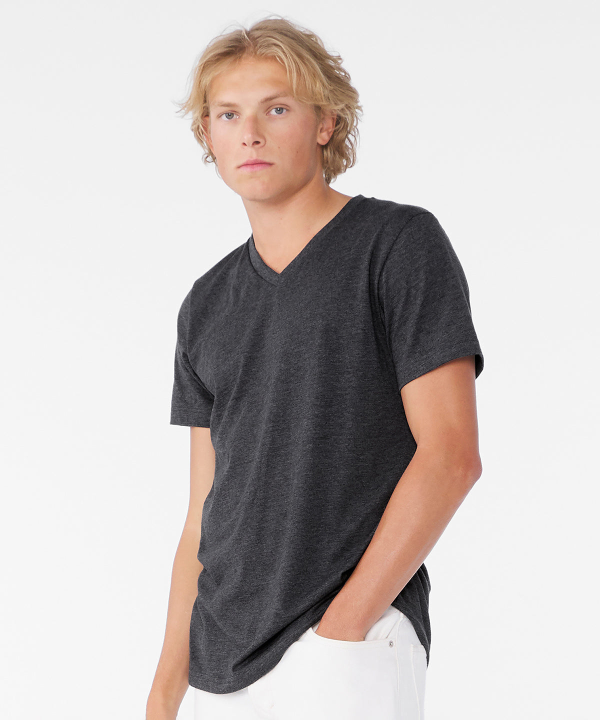 Unisex heather CVC short sleeve v-neck tee