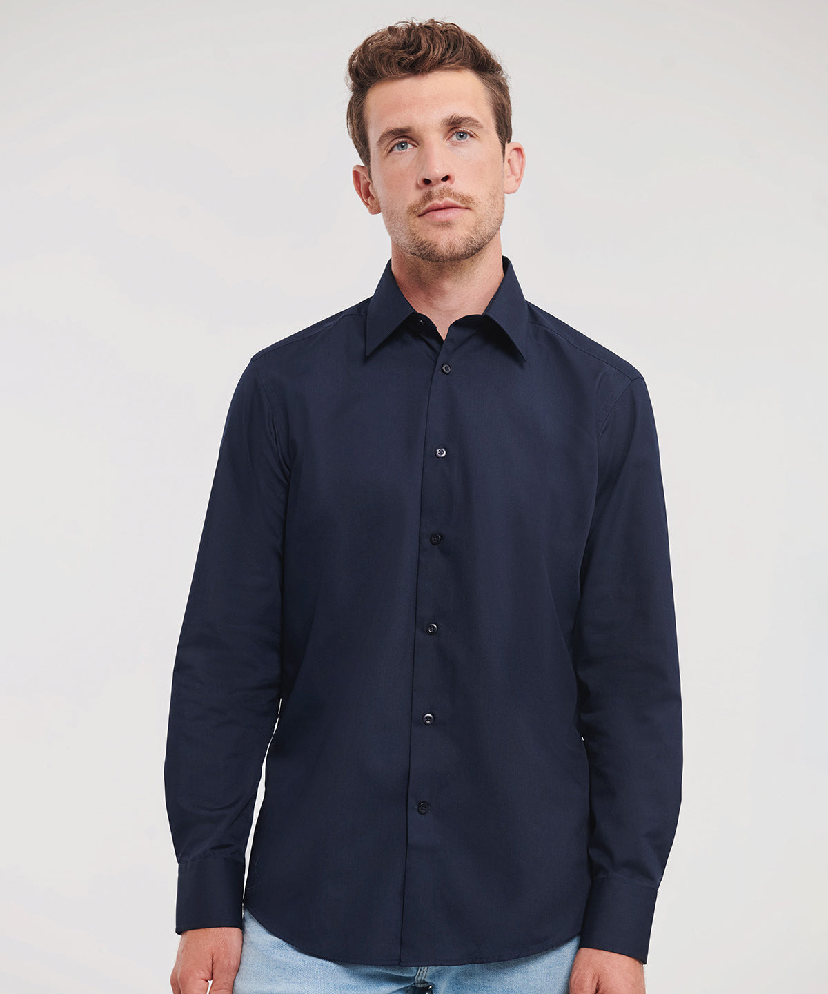 Long sleeve polycotton easycare fitted poplin shirt