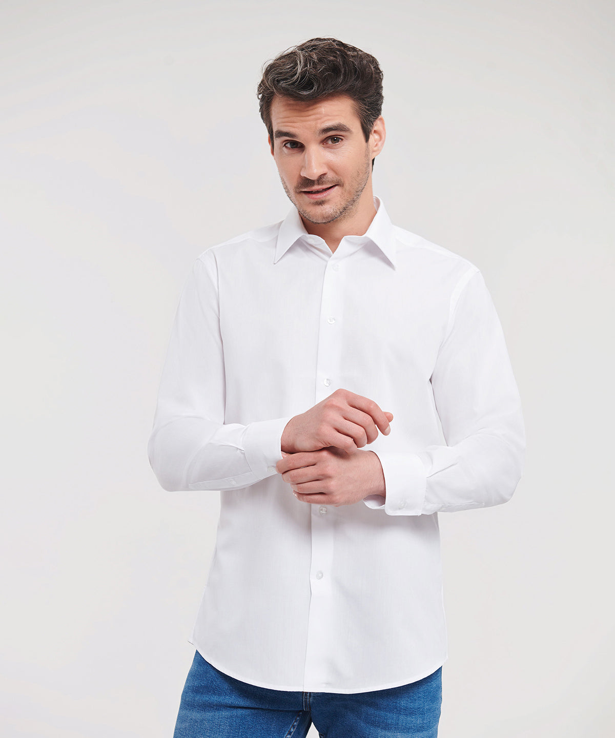 Long sleeve polycotton easycare fitted poplin shirt