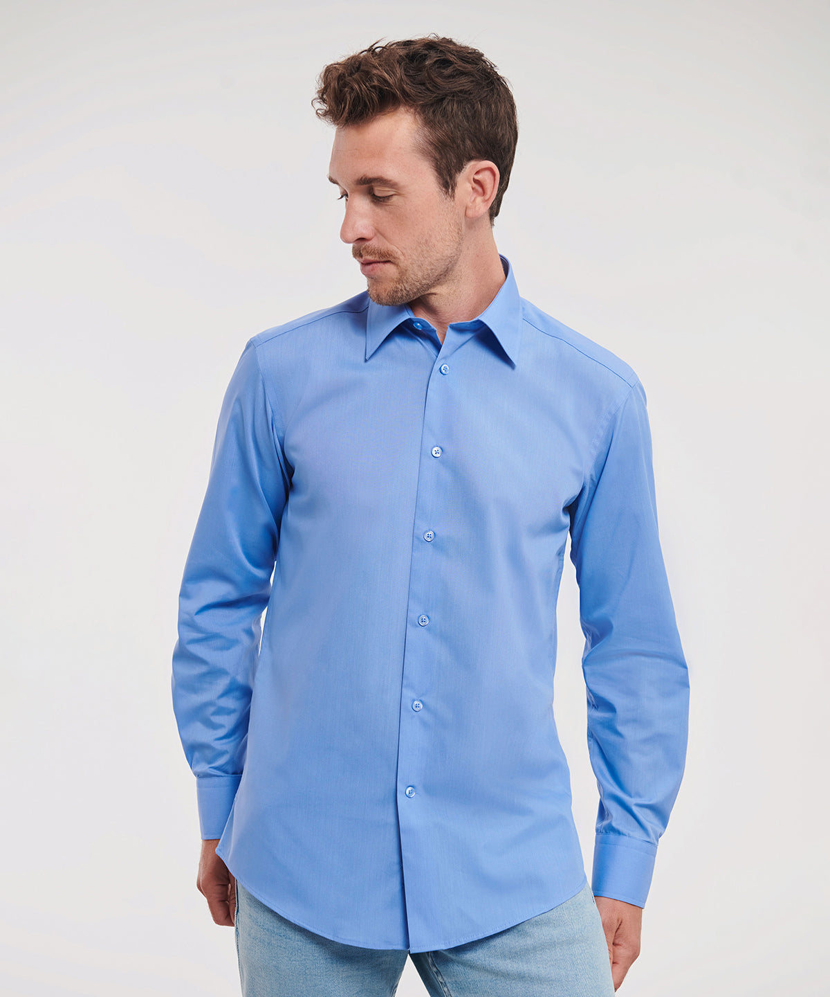 Long sleeve polycotton easycare fitted poplin shirt