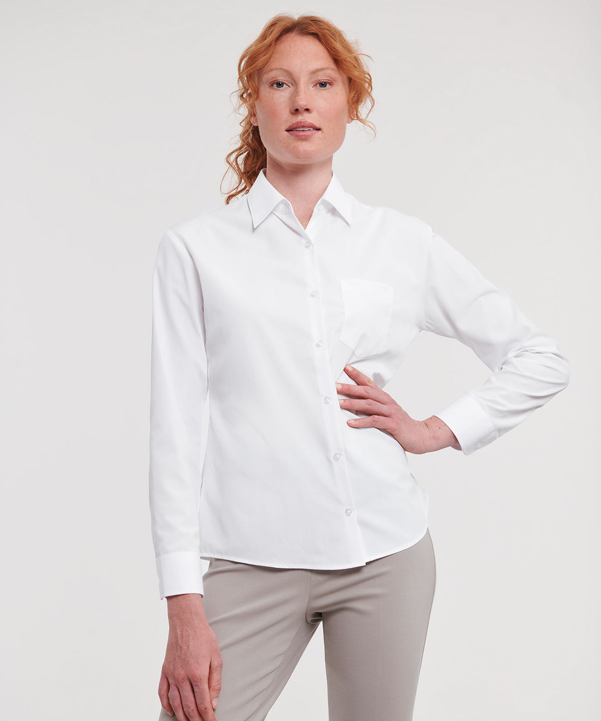 Women's long sleeve polycotton easycare poplin shirt