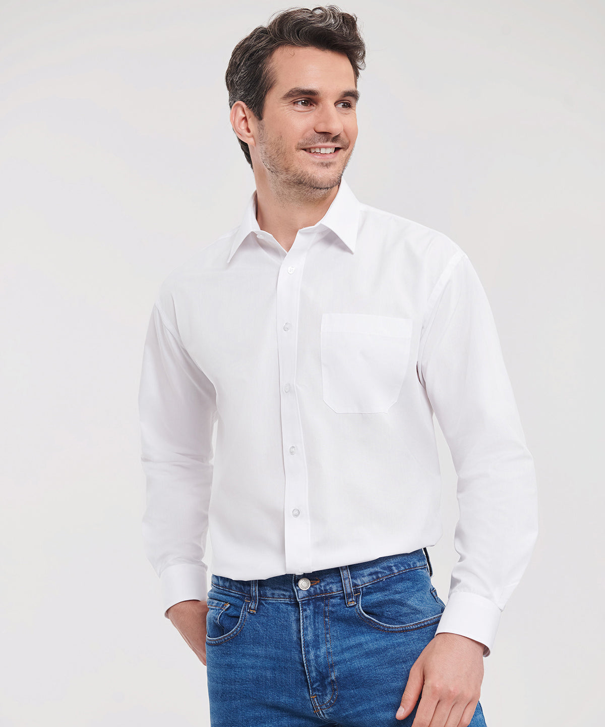 Long sleeve polycotton easycare poplin shirt