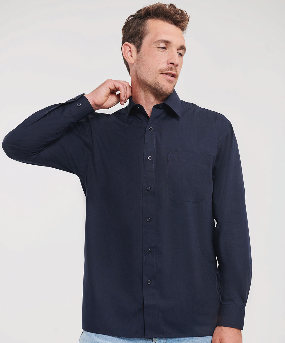 Long sleeve polycotton easycare poplin shirt