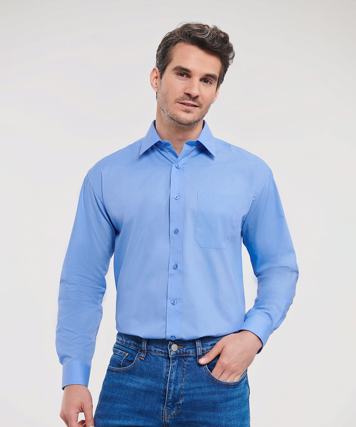 Long sleeve polycotton easycare poplin shirt