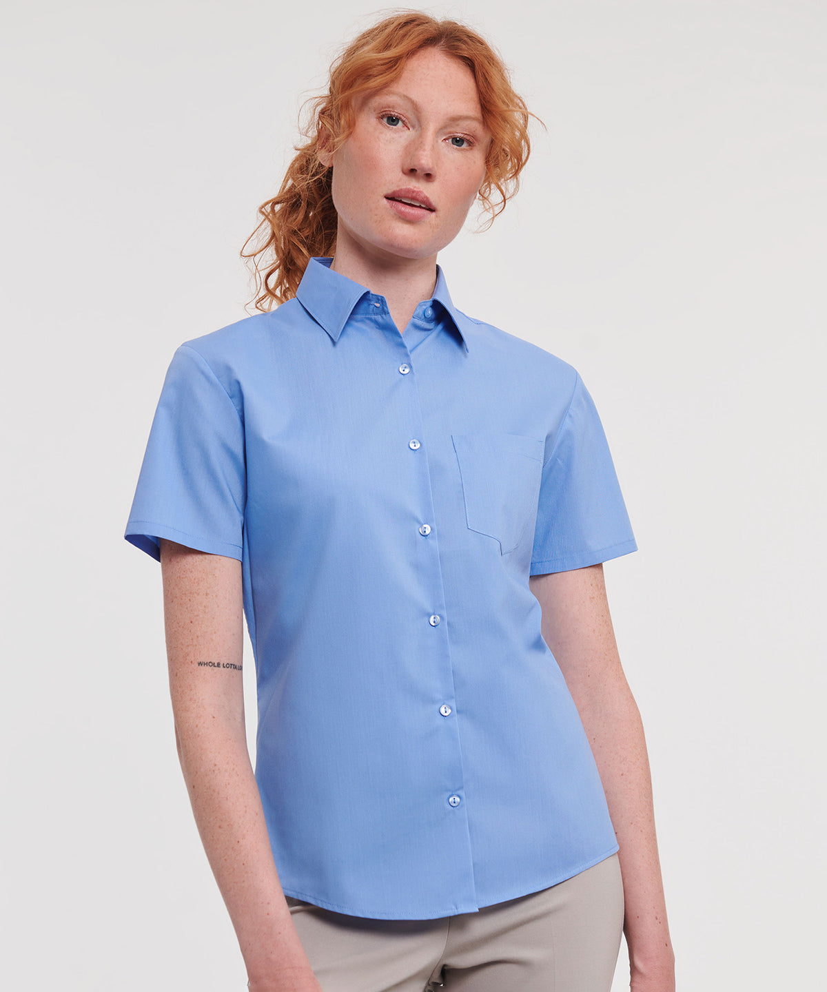 Women's short sleeve polycotton easycare poplin shirt