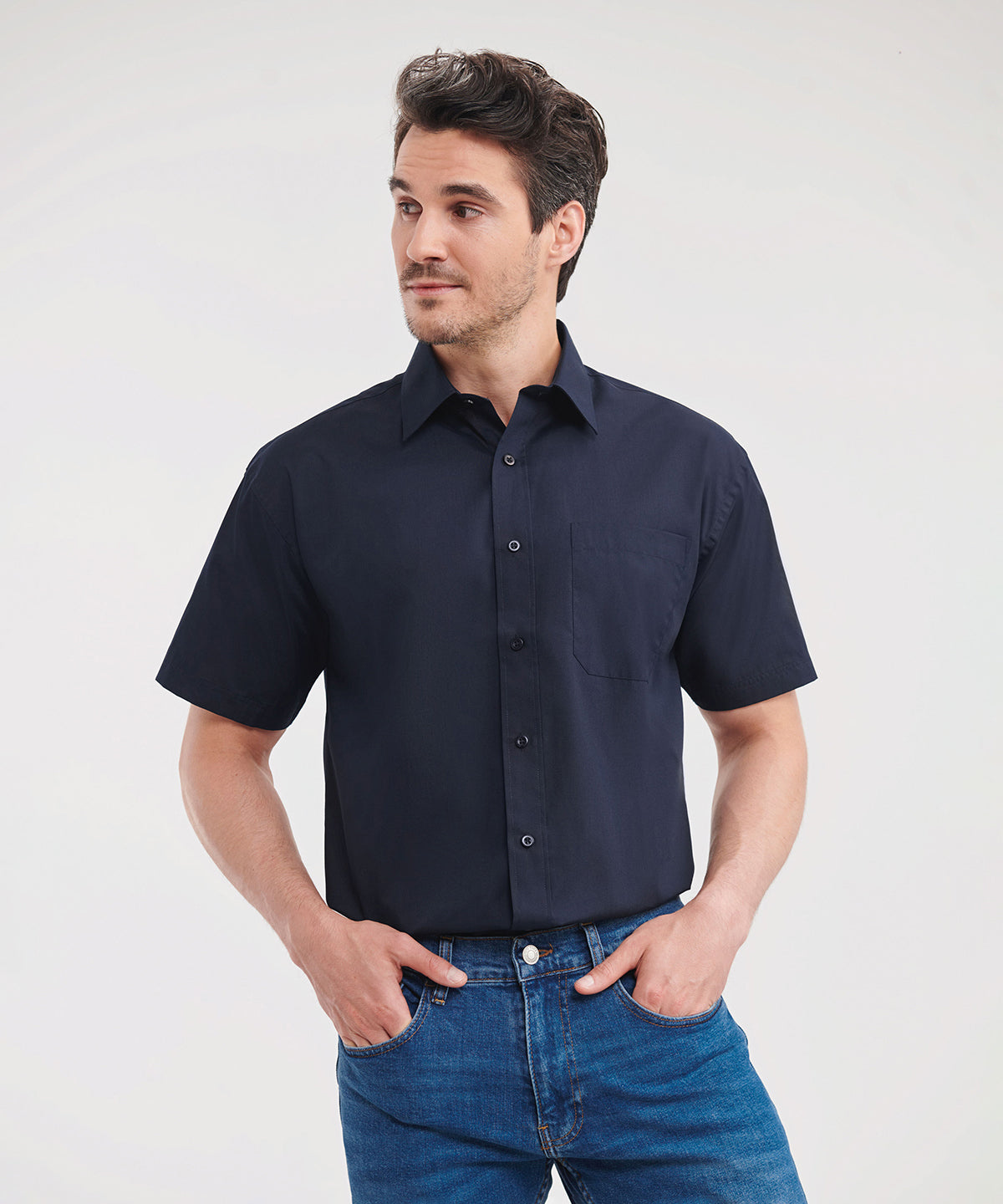Short sleeve polycotton easycare poplin shirt