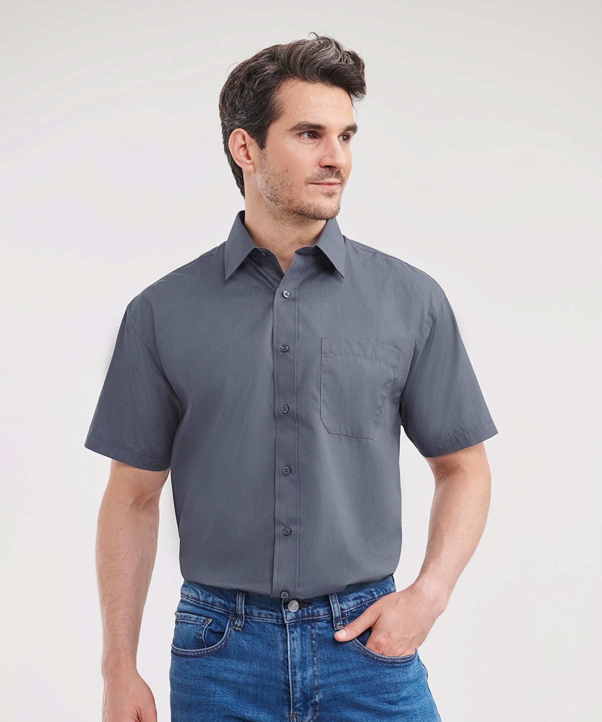Short sleeve polycotton easycare poplin shirt