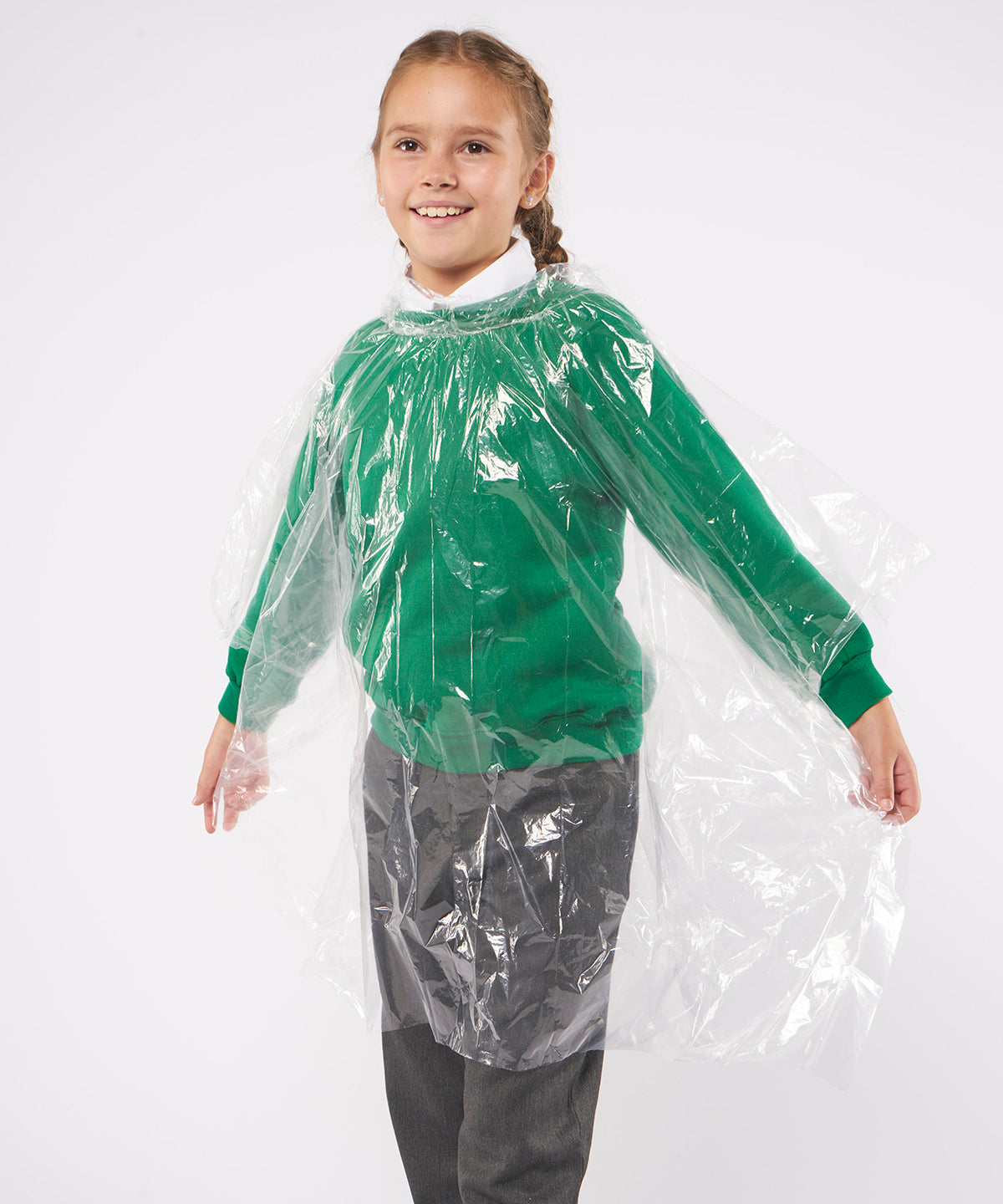 Kids emergency hooded plastic poncho