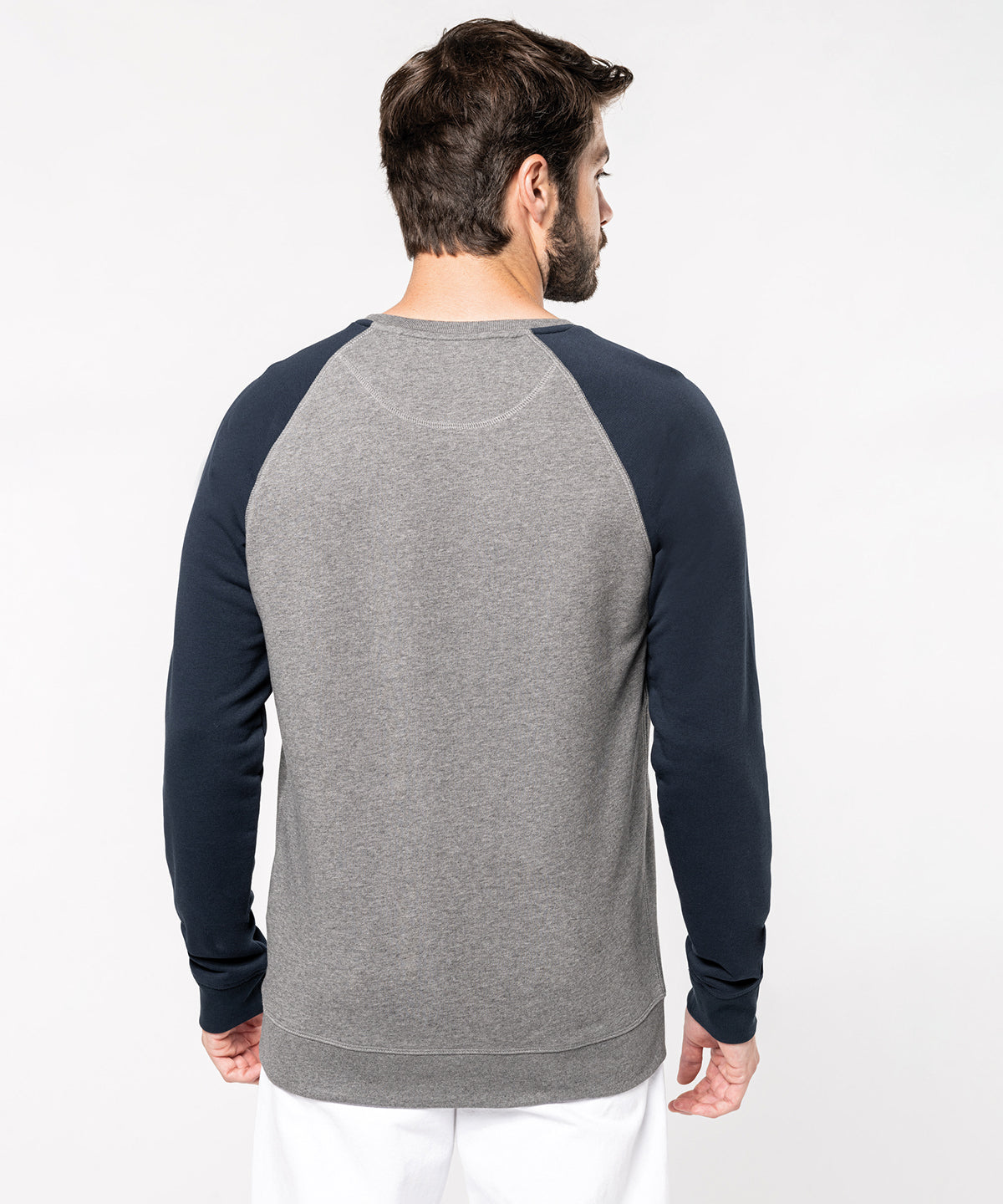 Men's two-tone organic crew neck raglan sleeve sweatshirt