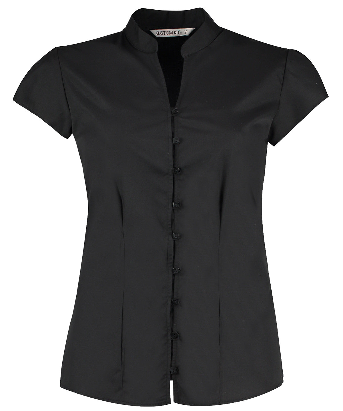 Women's continental blouse mandarin collar cap sleeve (tailored fit)