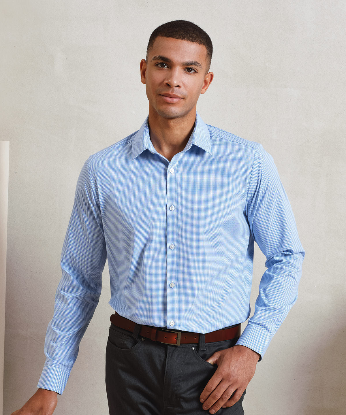 Microcheck (Gingham) long sleeve cotton shirt